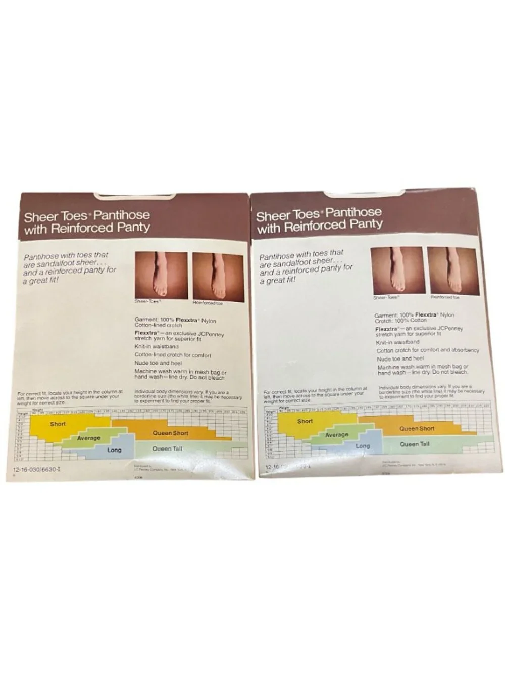 Vtg NIP JCPenney Sheer Toes Reinforced Pantyhose Queen Tall Black Suntan Nylon